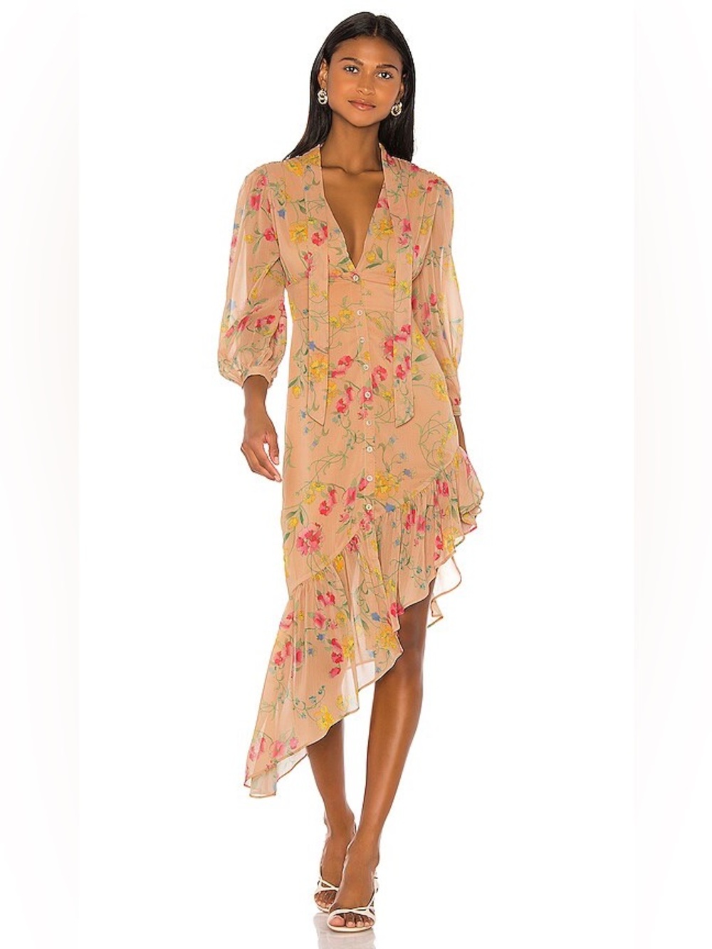 SONG OF STYLE Revolve Montague Midi Dress in Nude Blossom